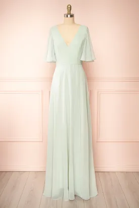 Adelphia Sage | V-Neck Chiffon Maxi Dress