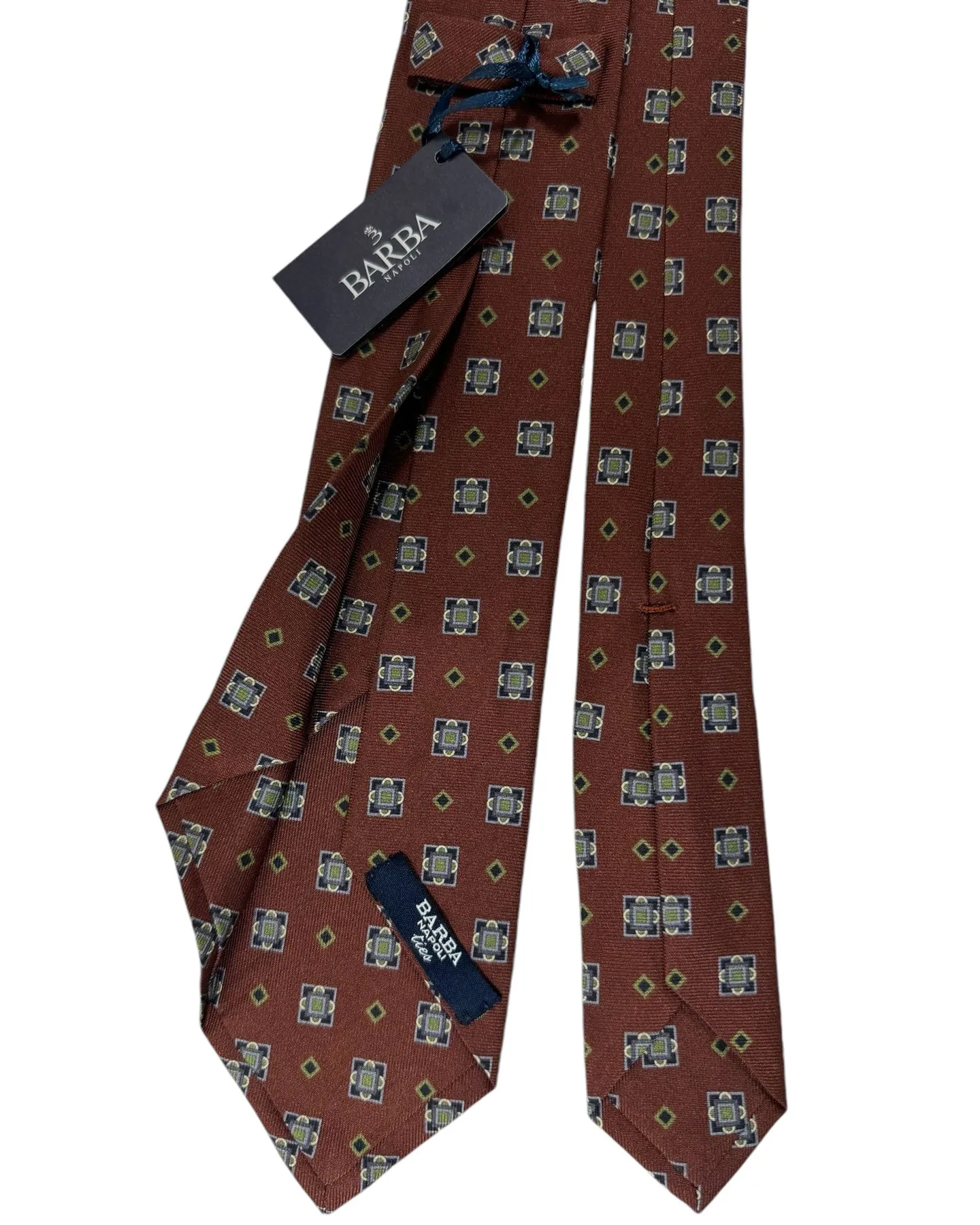 Barba Sevenfold Tie Brown Geometric Design - Sartorial Neckwear