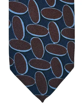 Barba Sevenfold Tie Midnight Blue Brown Ovals Design - Sartorial Neckwear