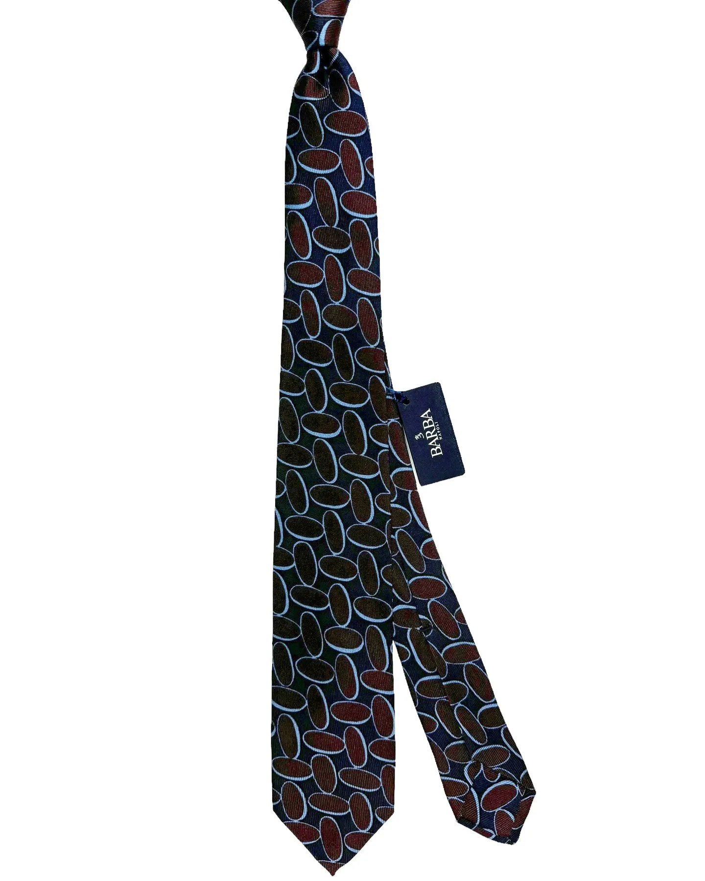 Barba Sevenfold Tie Midnight Blue Brown Ovals Design - Sartorial Neckwear