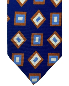 Barba Sevenfold Tie Royal Blue Rust Orange Geometric Design - Sartorial Neckwear