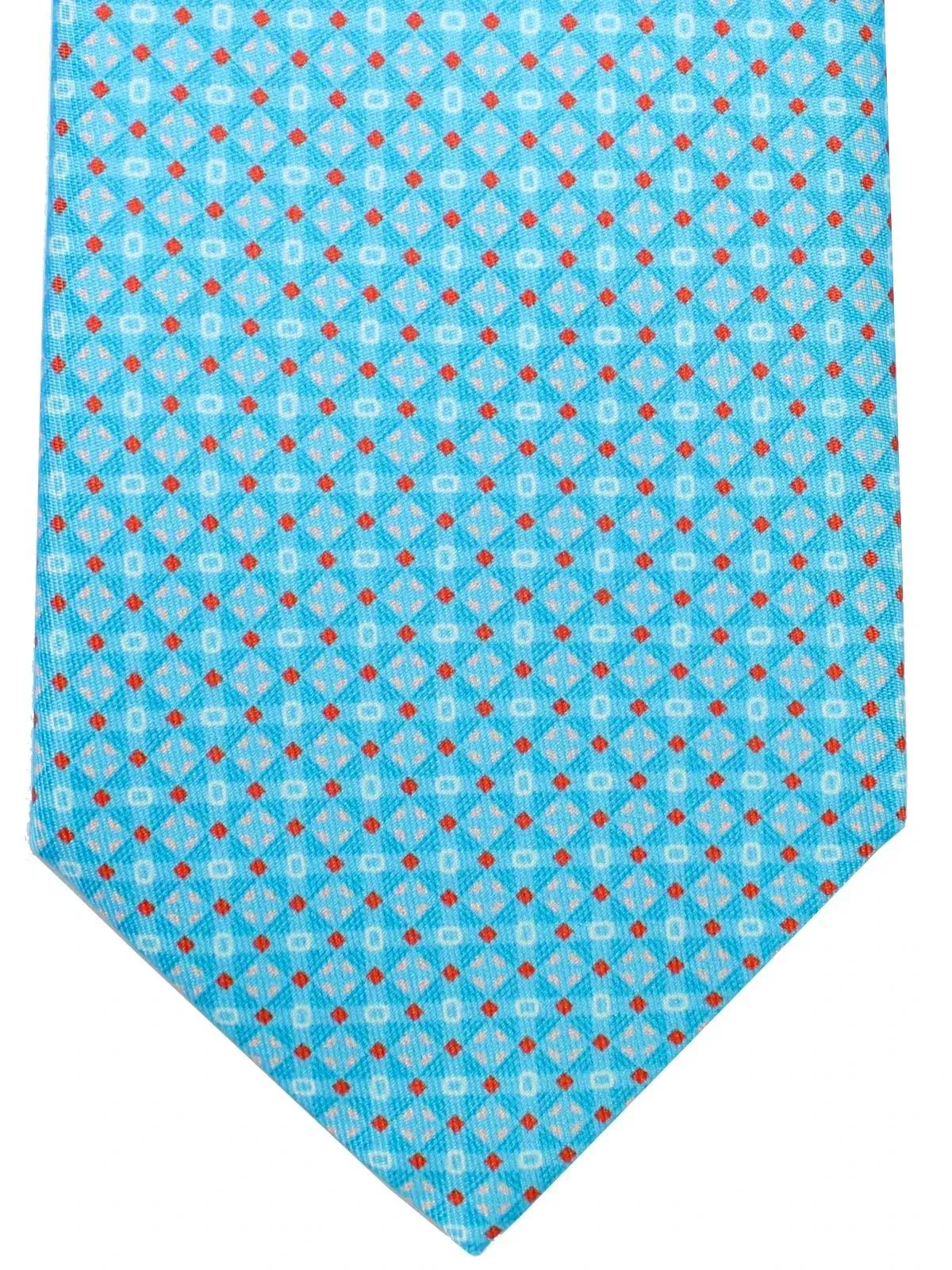 Battistoni Silk Tie Sky Blue Orange Geometric