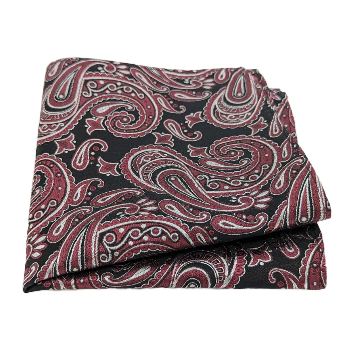 Black & Wine Paisley Silk Pocket Square