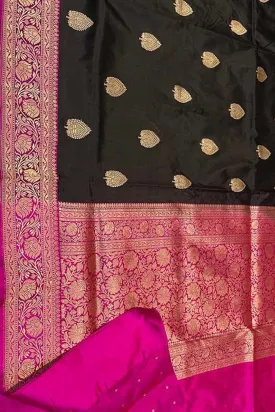 Black Banarasi Handloom Pure Katan Silk Saree