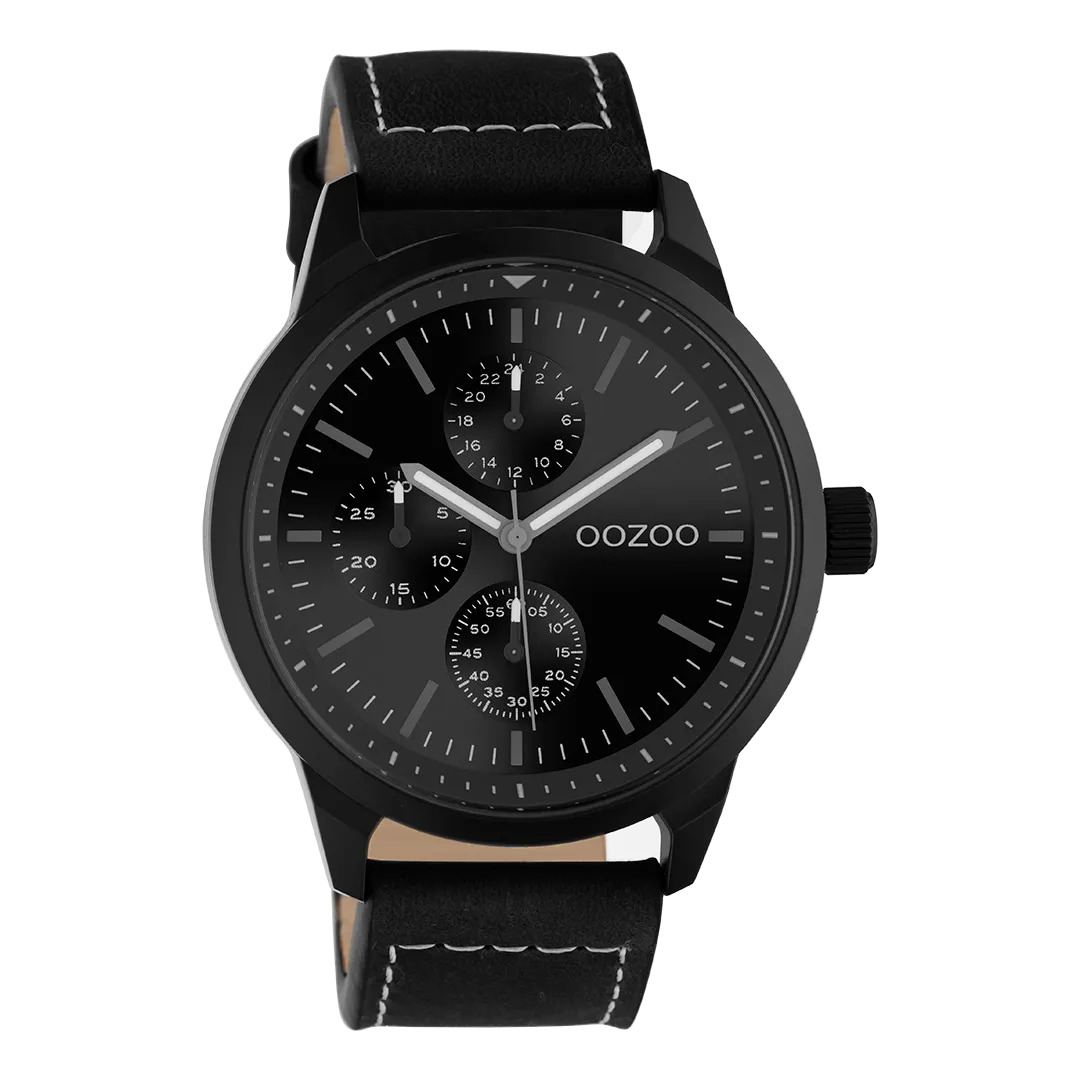 Black OOZOO watch with black leather strap - C10909