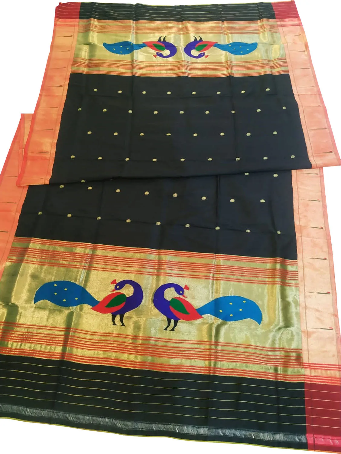 Black Paithani Handloom Pure Silk Peacock Design Dupatta With Muniya Border