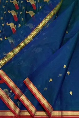 Blue And Green Chanderi Handloom Pure Katan Silk Saree