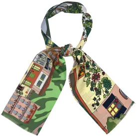 Capri Green orange and pink silk tie scarf