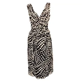 CAROLINA HERRERA Black & White Polka Dot Silk Chiffon Dress Size 8