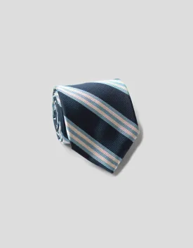 CLASSIC SILK REPP STRIPE STRIPE TIE - NAVY/SKY/SILVER