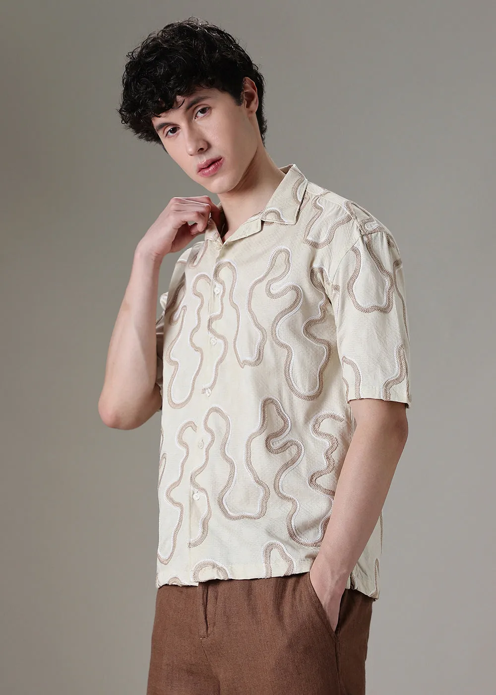 Cream Embroidered Shirt