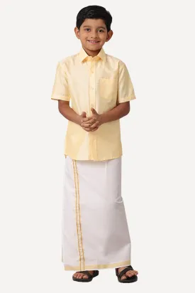 Divine - Yellow Matching Fixit Dhoti and Shirt 2 in 1 Set For Kids | Uathayam