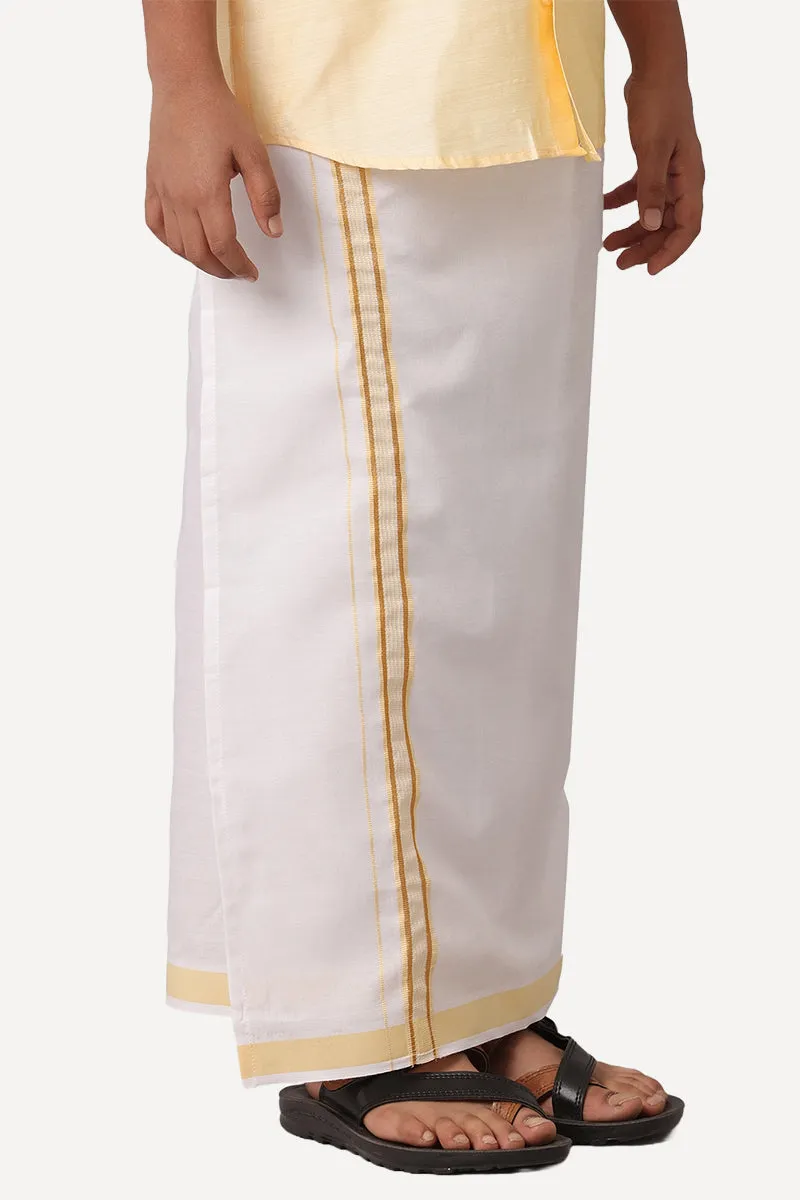 Divine - Yellow Matching Fixit Dhoti and Shirt 2 in 1 Set For Kids | Uathayam