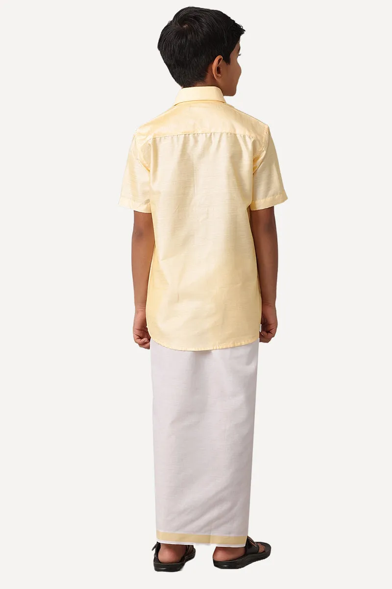 Divine - Yellow Matching Fixit Dhoti and Shirt 2 in 1 Set For Kids | Uathayam