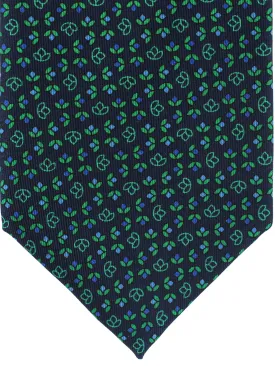 E. Marinella Silk Tie Dark Blue Green Mini Flowers