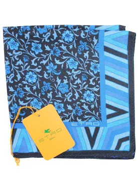 Etro Silk Pocket Square Blue Navy Floral