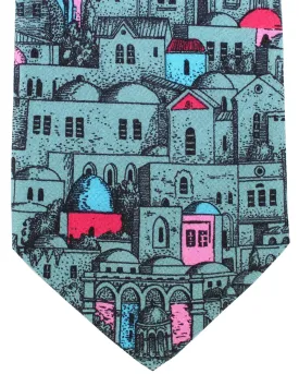 Fornasetti Silk Tie Gray Blue Maroon Italian Architecture