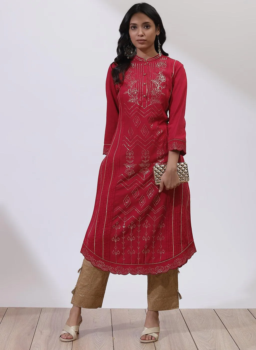 Fuchsia Sequins Work Pleated Kurta