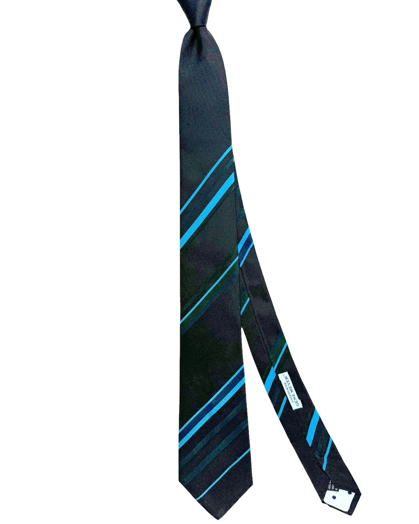 Gene Meyer Tie Dark Blue Green Blue Stripes Design - Hand Made in Italy