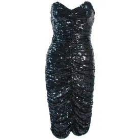 KOZO Vintage Black Silk Sequin Ruched Cocktail Dress Size XS