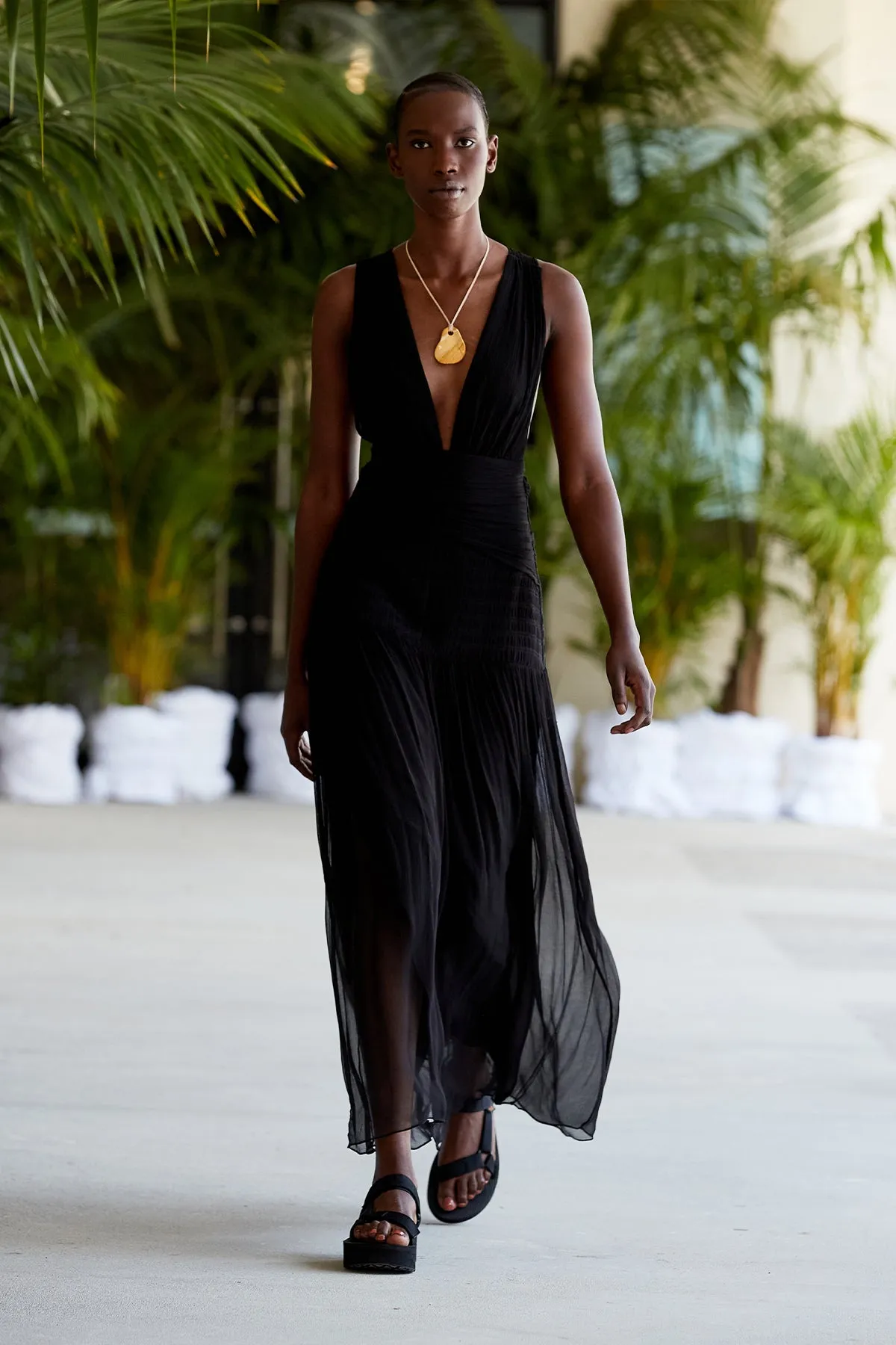 Elegant Black Midi Dress with Plunging Tie Back - Lauren Collection