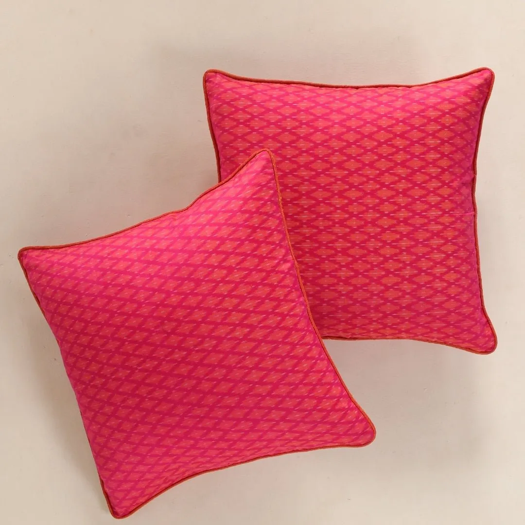 Magenta Square Cushion Cover In Silk & Cotton | 18" x 18" | Handmade In India