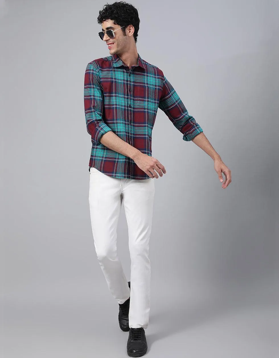 Maroon Checks Printed Shirt