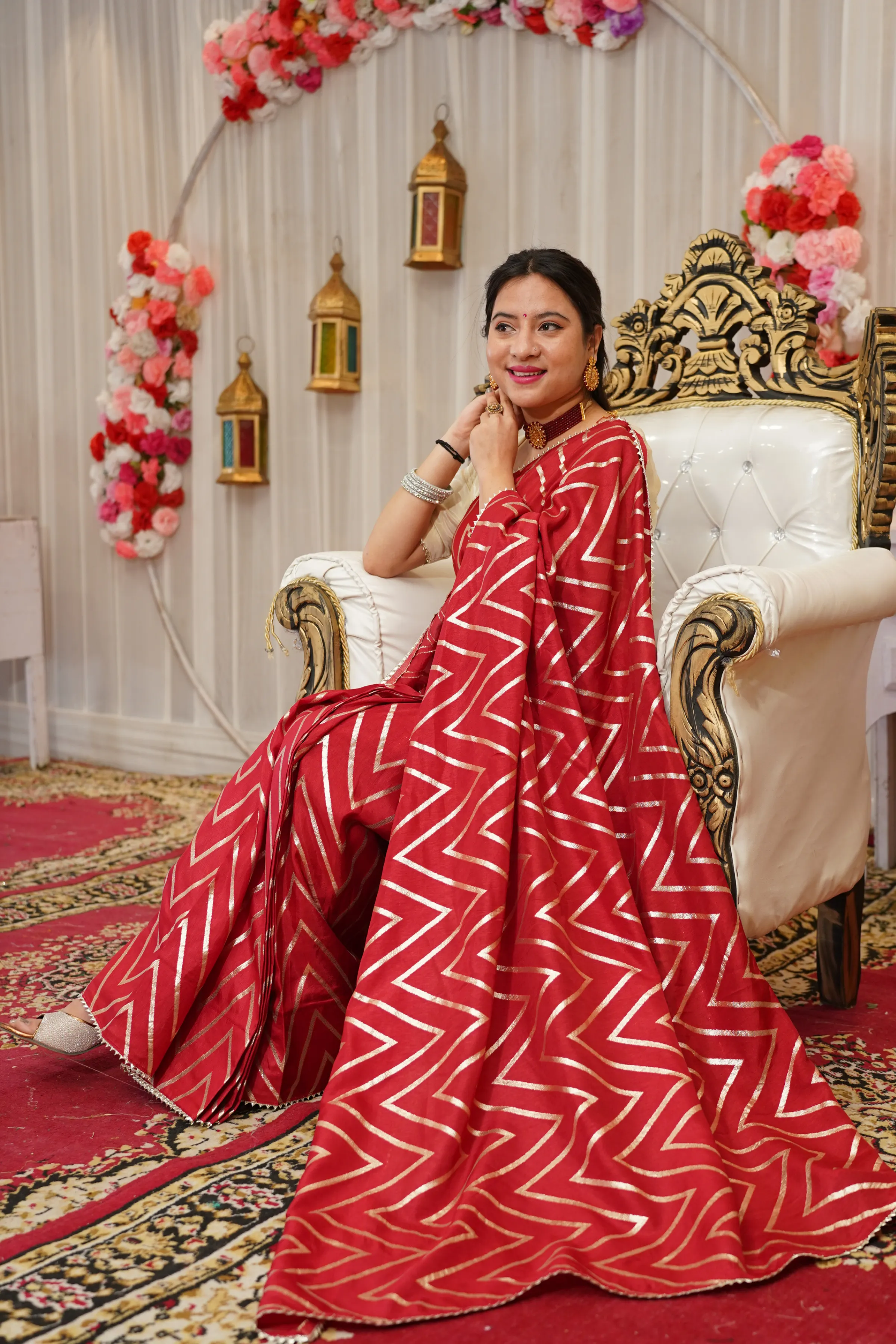 Maroon Gold Pre-Draped Silk Saree with Blouse