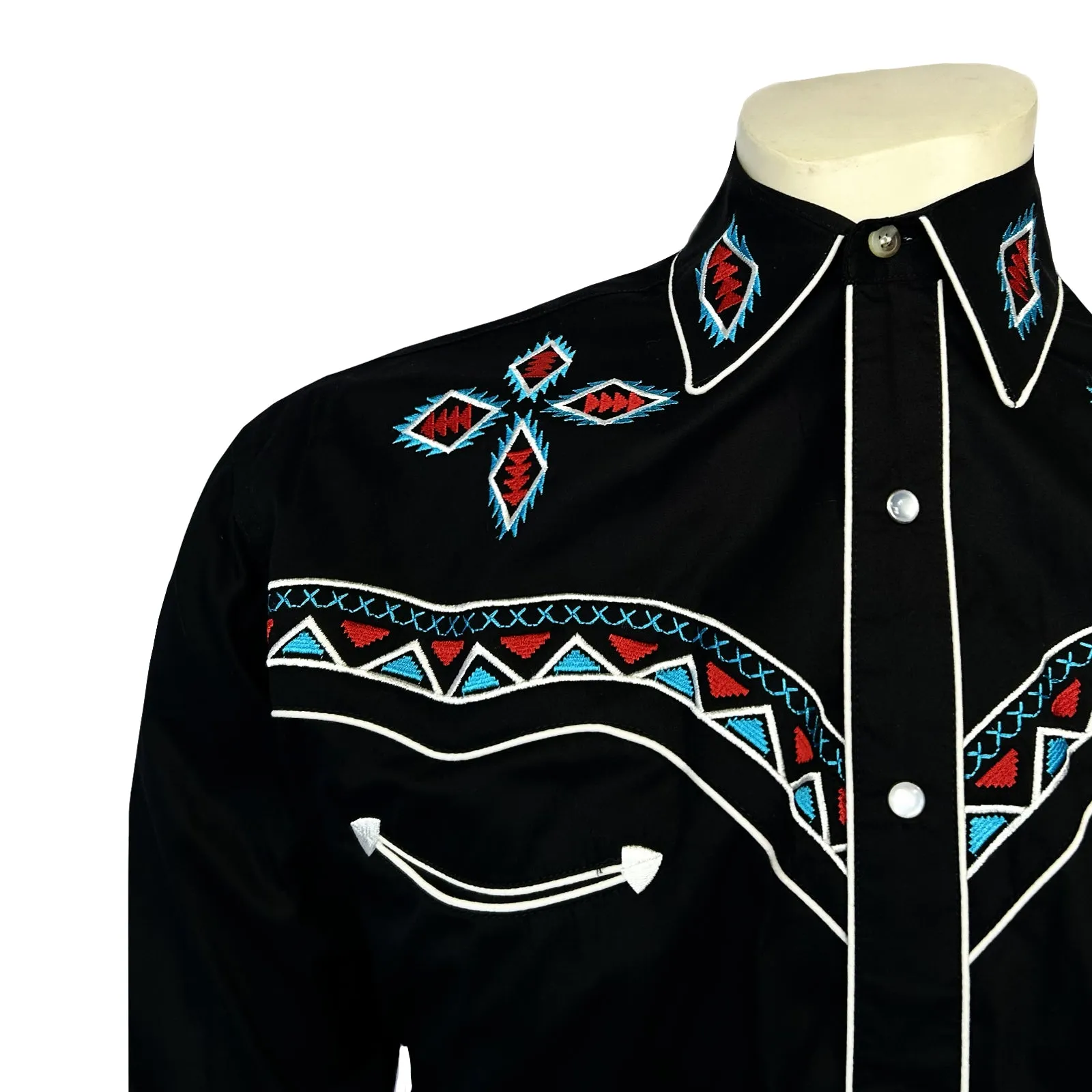 Men's Native Pattern Embroidery Black Western Shirt