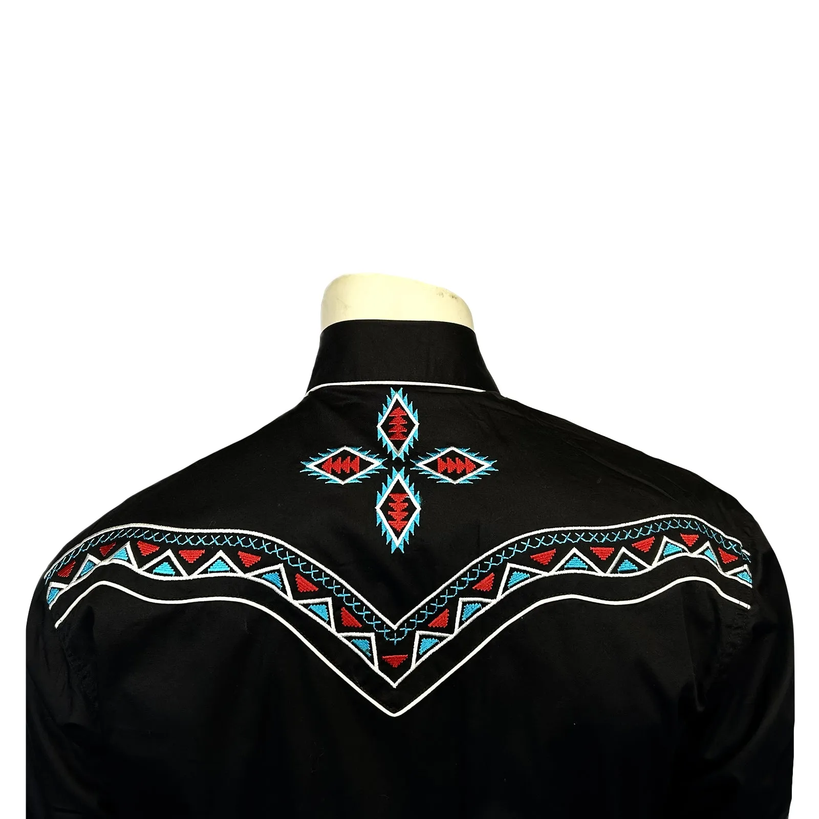 Men's Native Pattern Embroidery Black Western Shirt