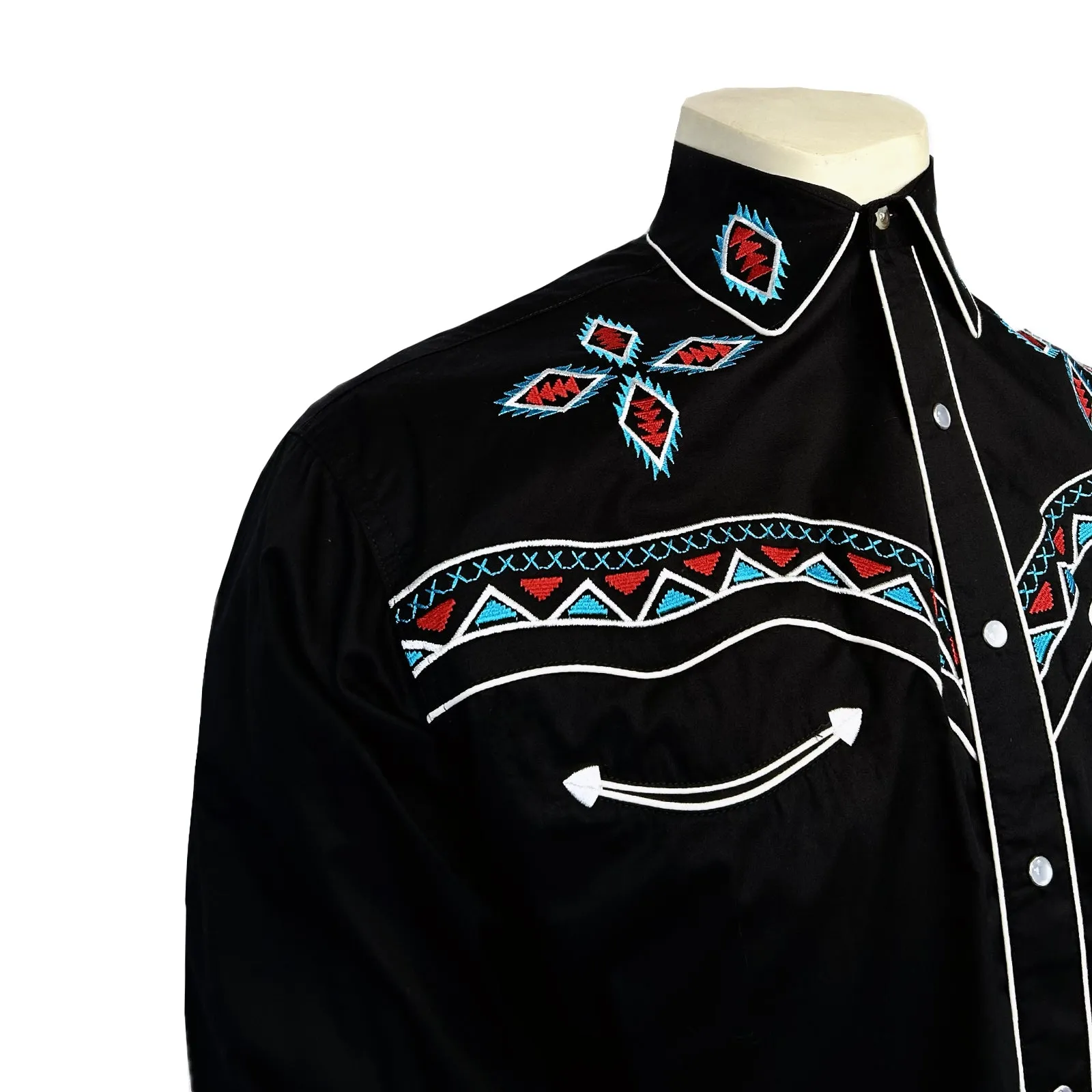 Men's Native Pattern Embroidery Black Western Shirt