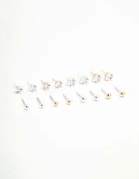 Mixed Metals Classic Stud Earrings 8-Pack