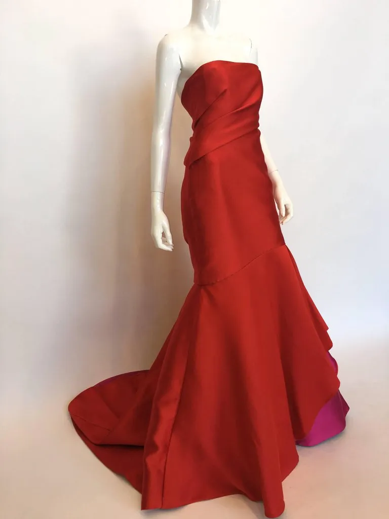 Monique Lhuillier Red Silk Gown