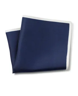 Navy White Border Silk Pocket Square