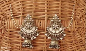 Pearl Black Rodium Polki Heavy Jhumka