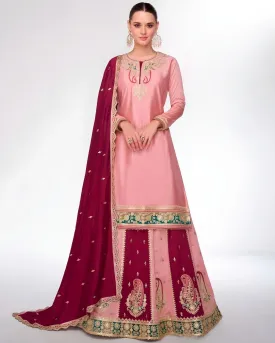 Premium Silk Embroidered Lehenga Suit Pink and Red