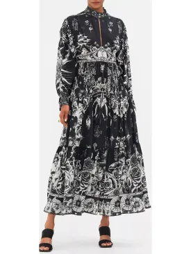 Women’s Black and White Tattoo Printed Silk Midi Dress