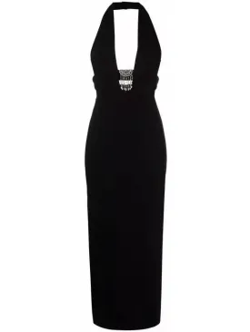 Women’s Black Crystal-Embellished Halterneck Dress